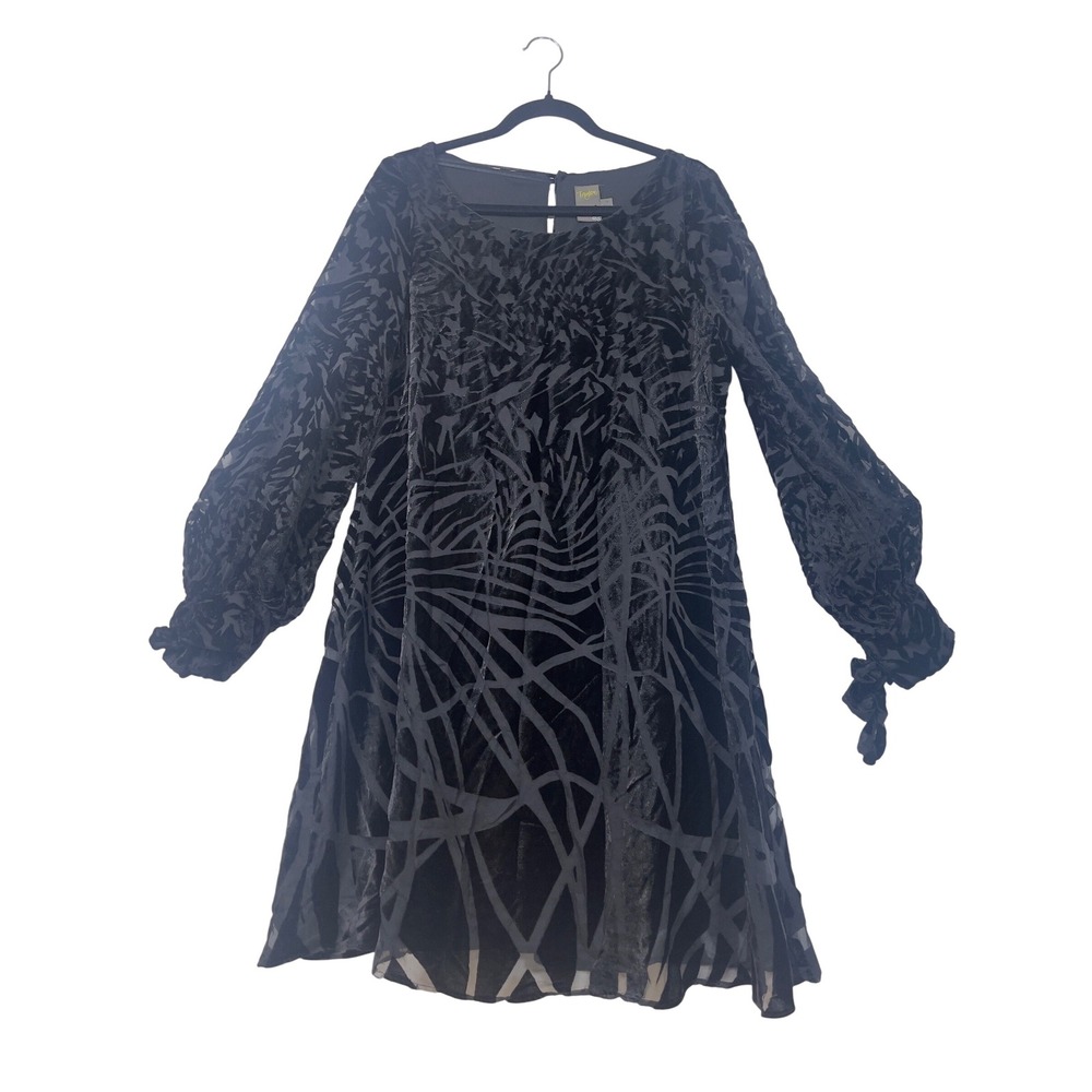 Taylor Black Burnout‎ Velvet Dress Size 14 Long Sleeve Tie Cuff Lined